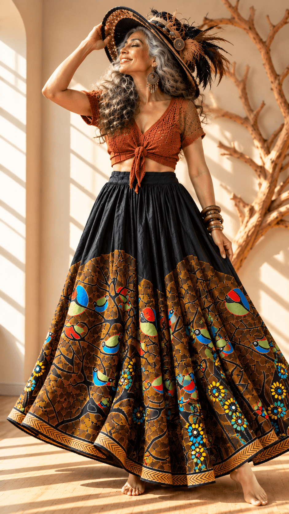 The” Panchhi Bawaal” Kantha Skirt